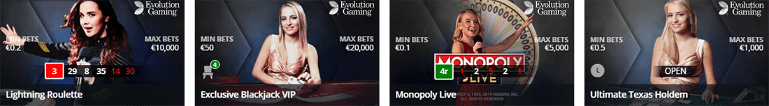 Evolution Gaming, NetEnt and Authentic Gaming provide the Live dealer section at Betsson casino