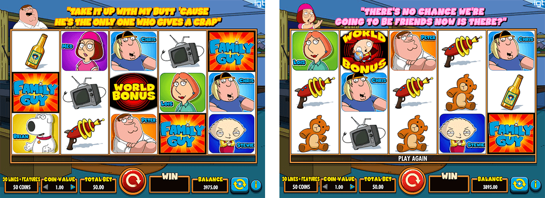 Family Guy slot by IGT has a standard 3x5 interface layout