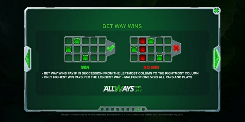 The Playtech slot Green Lantern features a 243 paylines