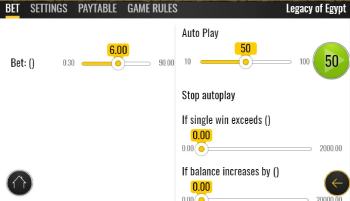 Bet Size Configuration in Legacy of Egypt slot