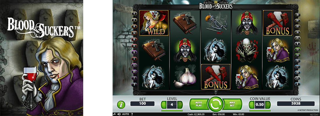 NetEnt’s Blood Suckers slot has a 5x3 reel layout and 25 pay lines