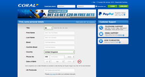 Open a new account at Coral Casino