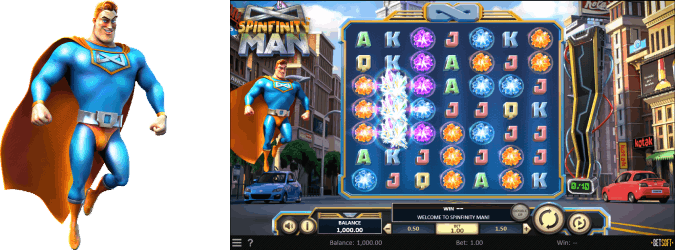Spinfinity man is a slot game developed by Betsoft